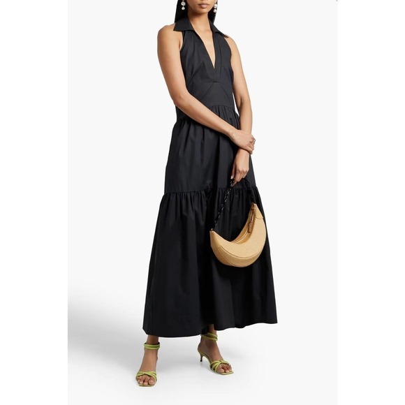 NICHOLAS Halo Gathered Cotton-Poplin Halterneck Maxi Dress Black 12 NWT - Picture 2 of 12
